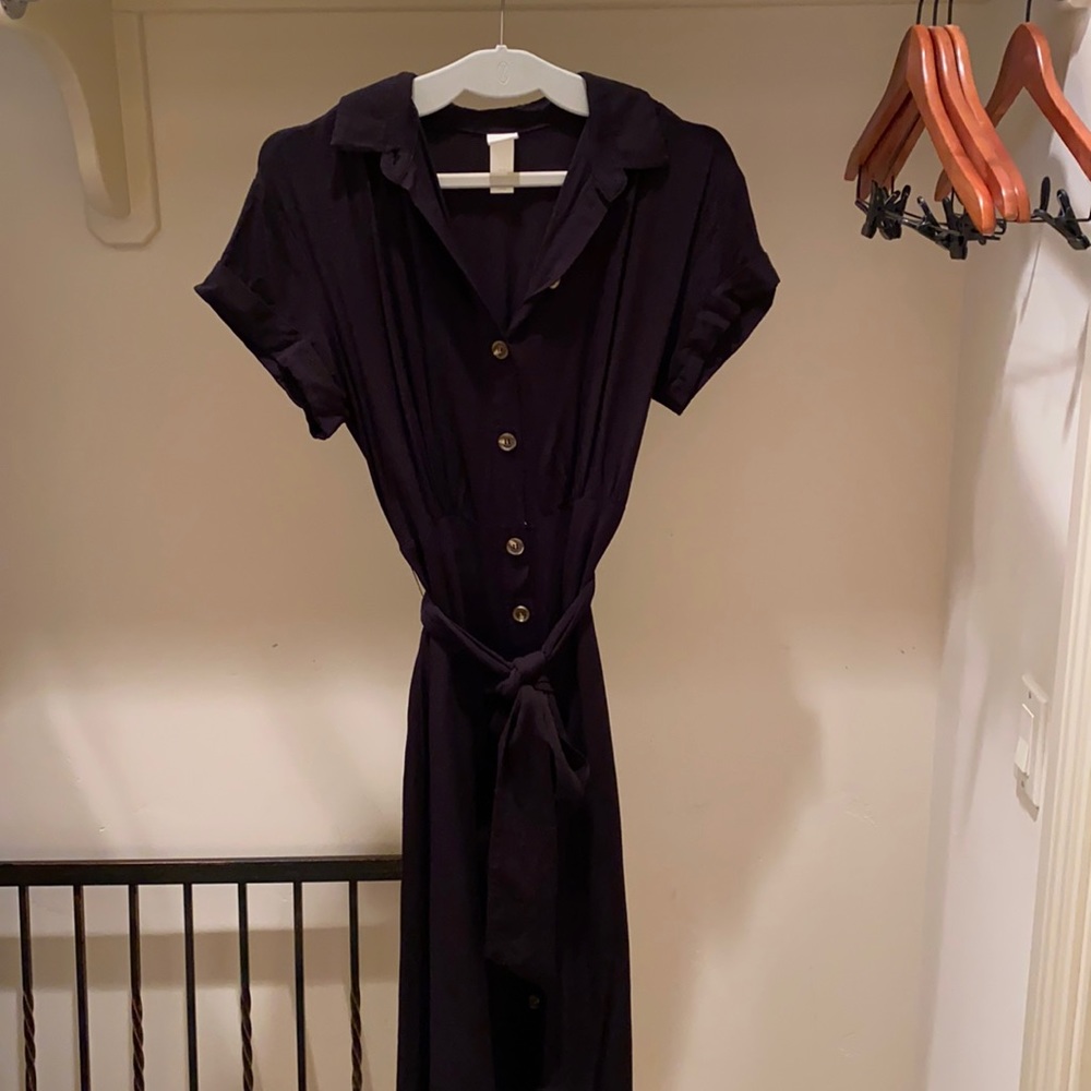 H&M black midi dress with button detailing